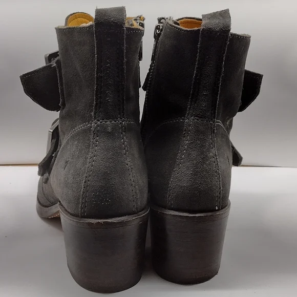 Frye Sabrina Double Buckle Grey Leather Boots l Side Zipper l Size 9 M l - Picture 7 of 11